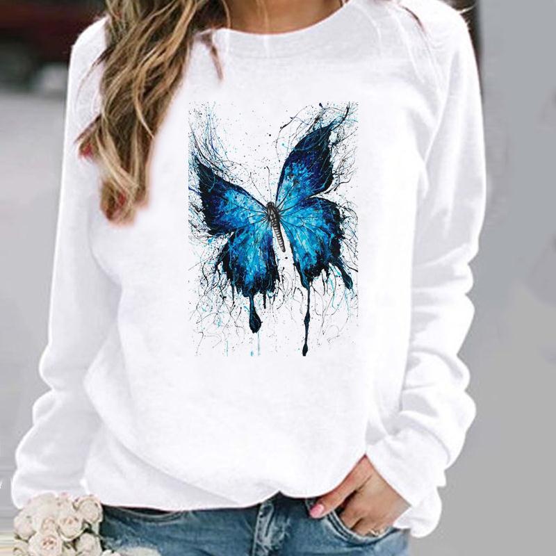 Pullovers Flower Butterfly Lovely Womens Clothing Ladies Spring Autumn Winter Hoodies Woman Female O-neck Casual Sweatshirts