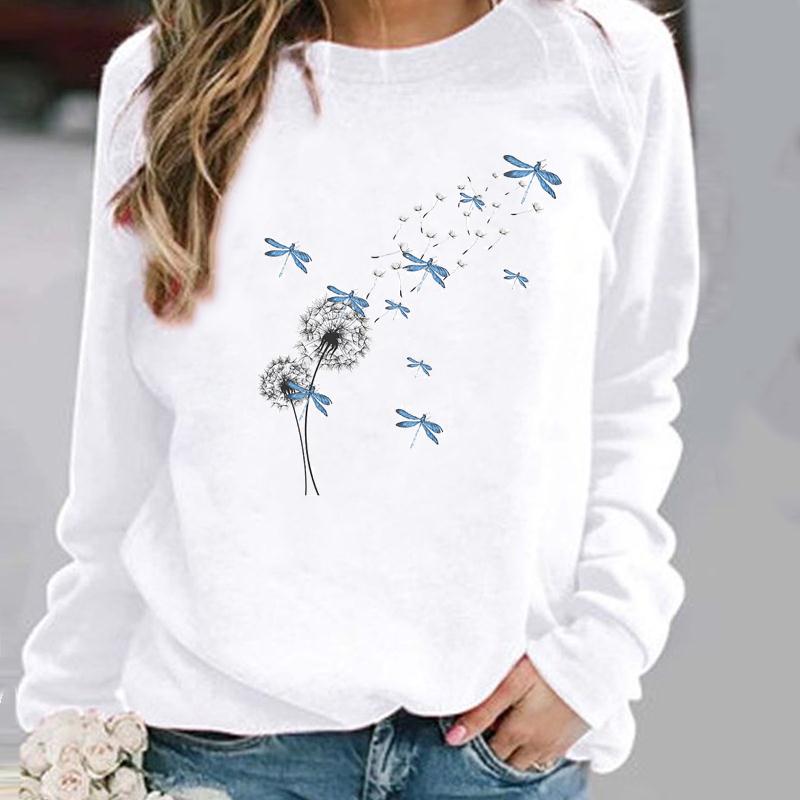 Pullovers Flower Butterfly Lovely Womens Clothing Ladies Spring Autumn Winter Hoodies Woman Female O-neck Casual Sweatshirts