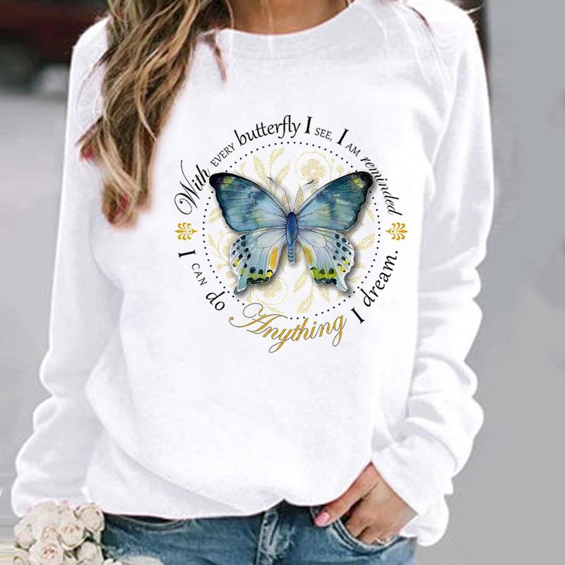 Pullovers Flower Butterfly Lovely Womens Clothing Ladies Spring Autumn Winter Hoodies Woman Female O-neck Casual Sweatshirts