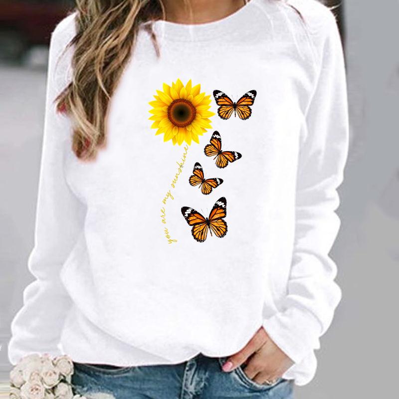 Pullovers Flower Butterfly Lovely Womens Clothing Ladies Spring Autumn Winter Hoodies Woman Female O-neck Casual Sweatshirts