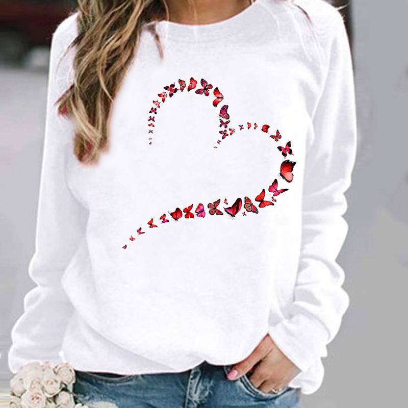 Pullovers Flower Butterfly Lovely Womens Clothing Ladies Spring Autumn Winter Hoodies Woman Female O-neck Casual Sweatshirts