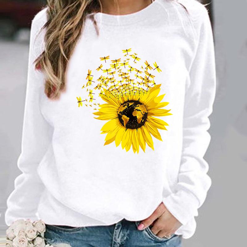 Pullovers Flower Butterfly Lovely Womens Clothing Ladies Spring Autumn Winter Hoodies Woman Female O-neck Casual Sweatshirts