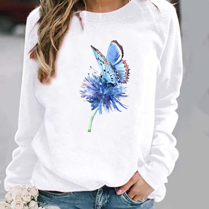 Pullovers Flower Butterfly Lovely Womens Clothing Ladies Spring Autumn Winter Hoodies Woman Female O-neck Casual Sweatshirts