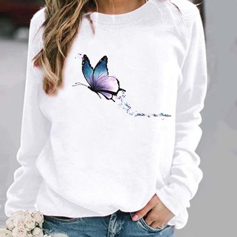 Pullovers Flower Butterfly Lovely Womens Clothing Ladies Spring Autumn Winter Hoodies Woman Female O-neck Casual Sweatshirts