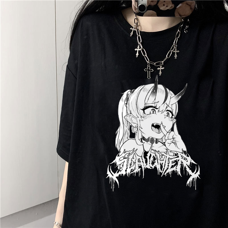 Hip Hop Women's T-Shirt Sleeve Loose Harajuku Top Tees Punk Summer Vintage Cartoon Anime Print T Shirt Oversized Women Clothing