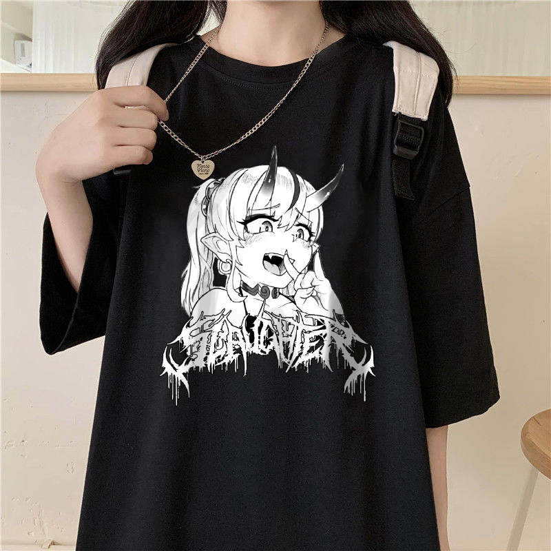 Hip Hop Women's T-Shirt Sleeve Loose Harajuku Top Tees Punk Summer Vintage Cartoon Anime Print T Shirt Oversized Women Clothing