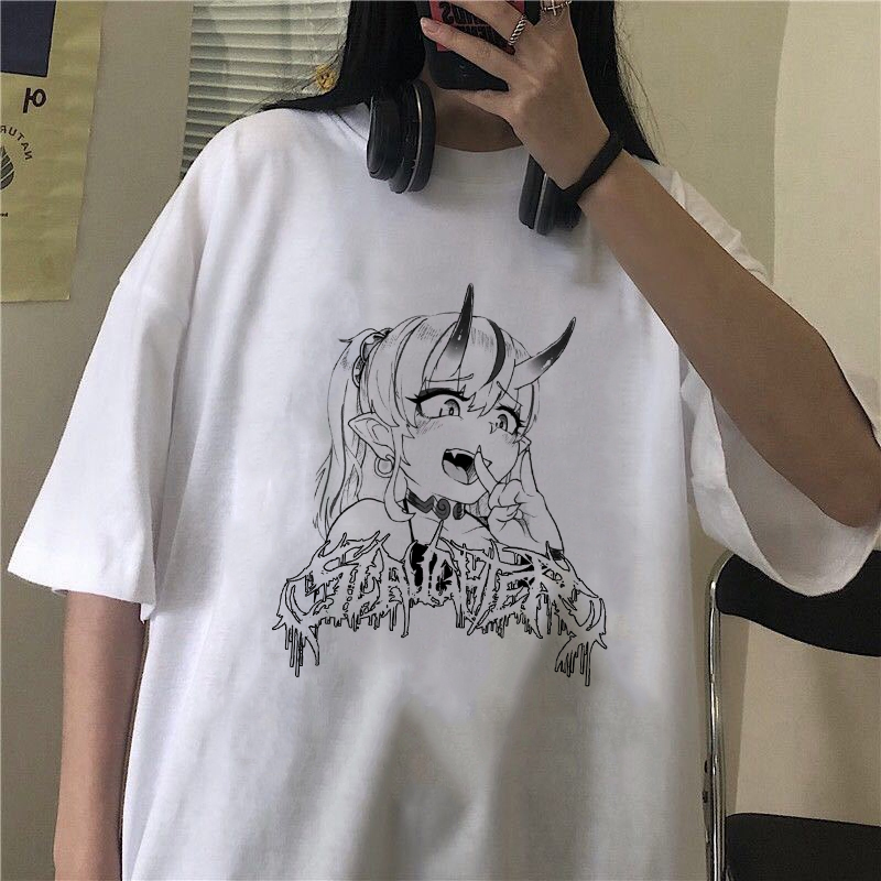 Hip Hop Women's T-Shirt Sleeve Loose Harajuku Top Tees Punk Summer Vintage Cartoon Anime Print T Shirt Oversized Women Clothing