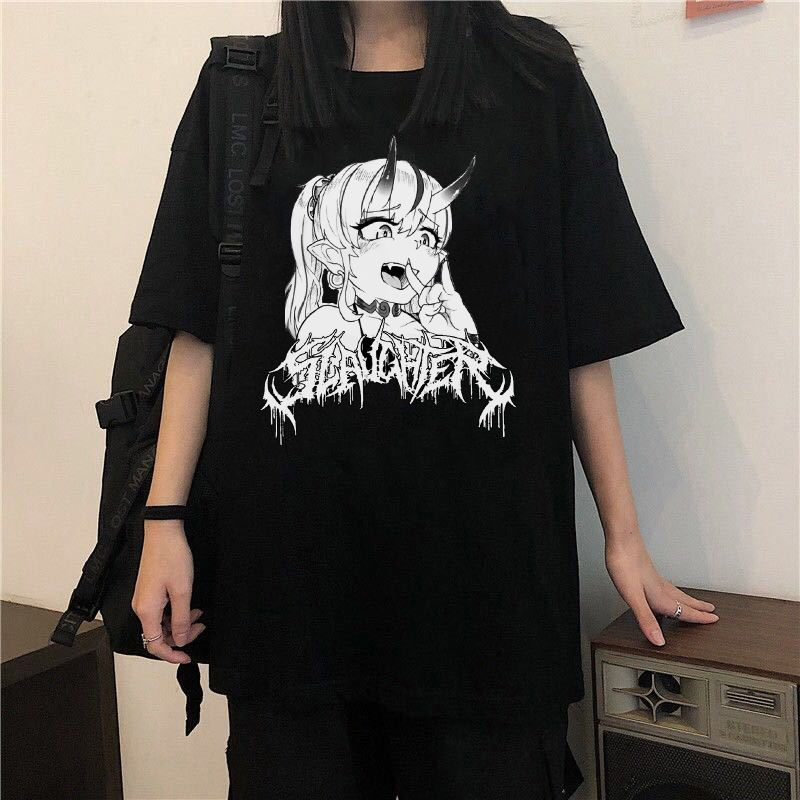 Hip Hop Women's T-Shirt Sleeve Loose Harajuku Top Tees Punk Summer Vintage Cartoon Anime Print T Shirt Oversized Women Clothing