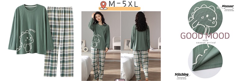 Spring Loungewear Women Crew Neck Pjs Women Homesuit Homeclothes Fashion Style Cartoon Printing Short Sleeve Long Pants Pj Set