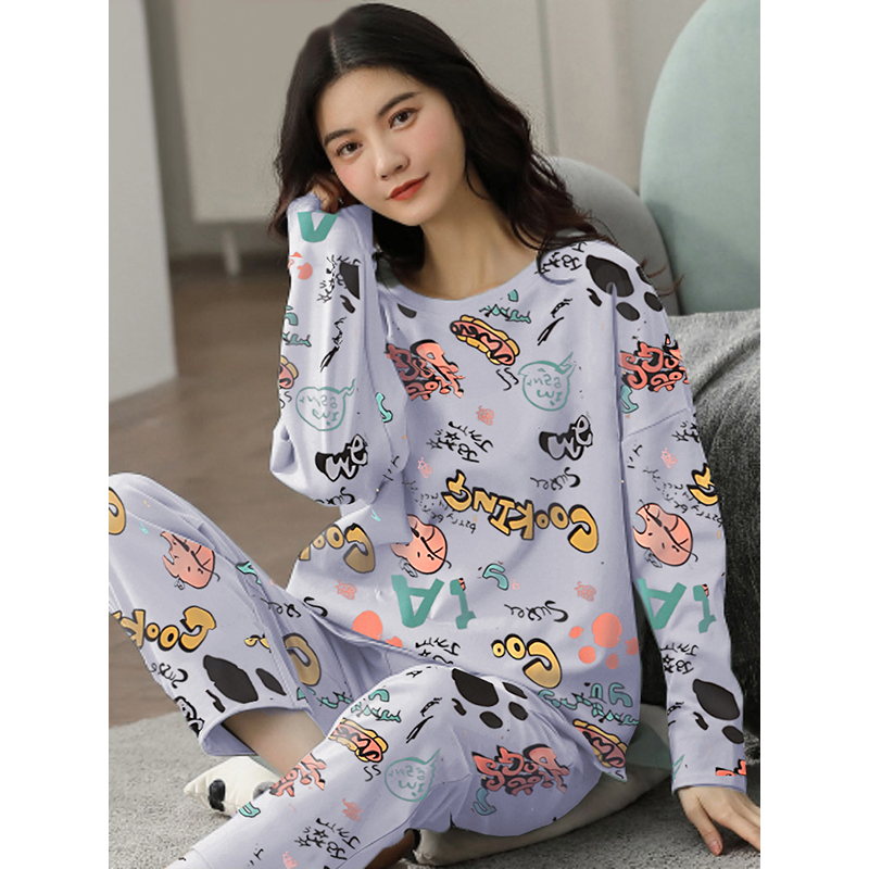 Big Size 5XL sleepwear for women autumn winter new long sleeve pijamas fashion chic round neck girls pajamas kawaii pjs for lady