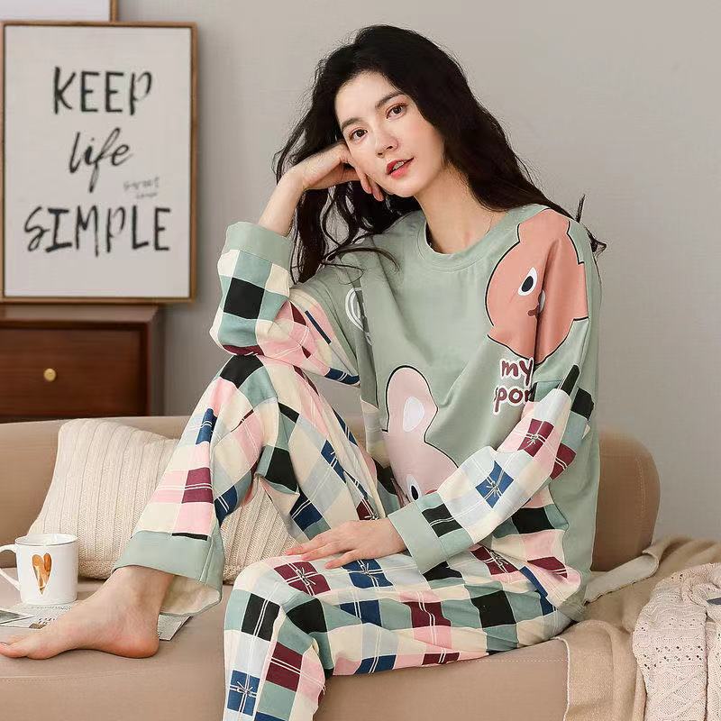 Big Size 5XL sleepwear for women autumn winter new long sleeve pijamas fashion chic round neck girls pajamas kawaii pjs for lady