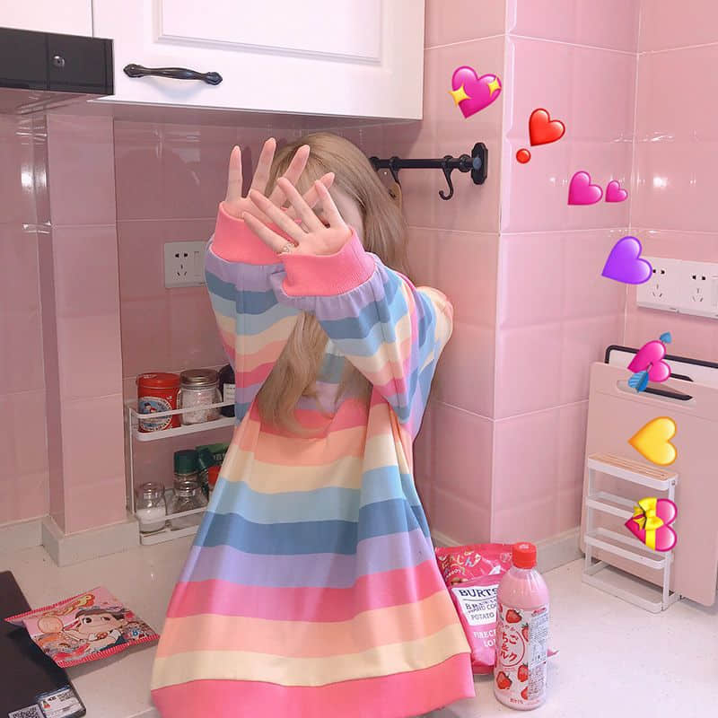 Women's Jacket Autumn Winter Rainbow Striped Long-sleeved Hoodless Shirt Harajuku Female Student Korean Version Tide Loose Thin