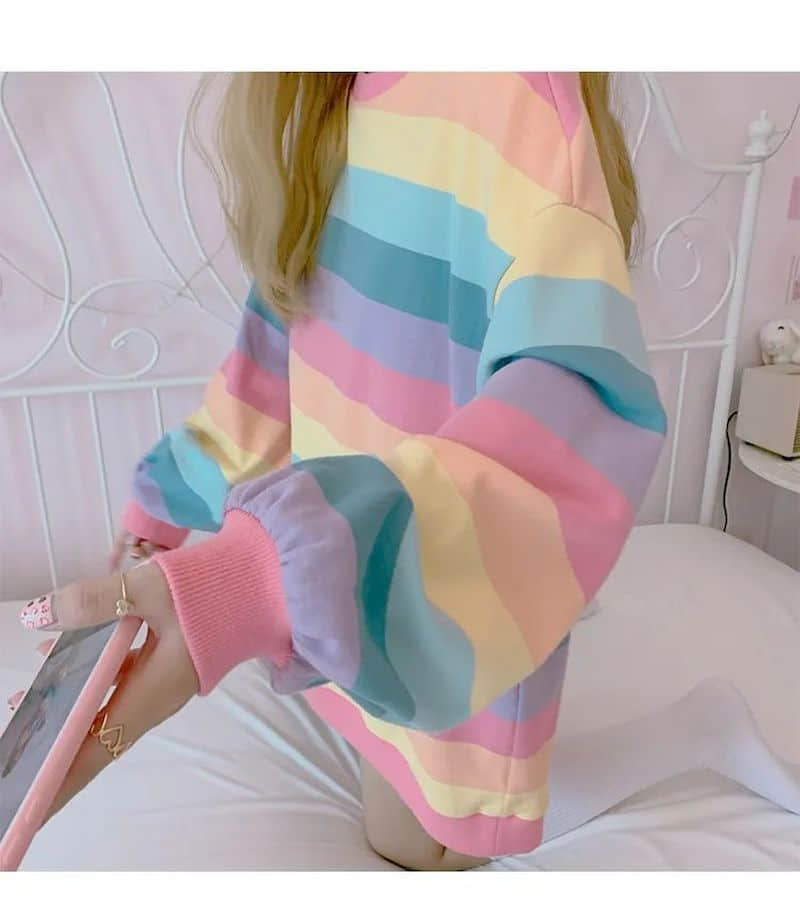 Women's Jacket Autumn Winter Rainbow Striped Long-sleeved Hoodless Shirt Harajuku Female Student Korean Version Tide Loose Thin