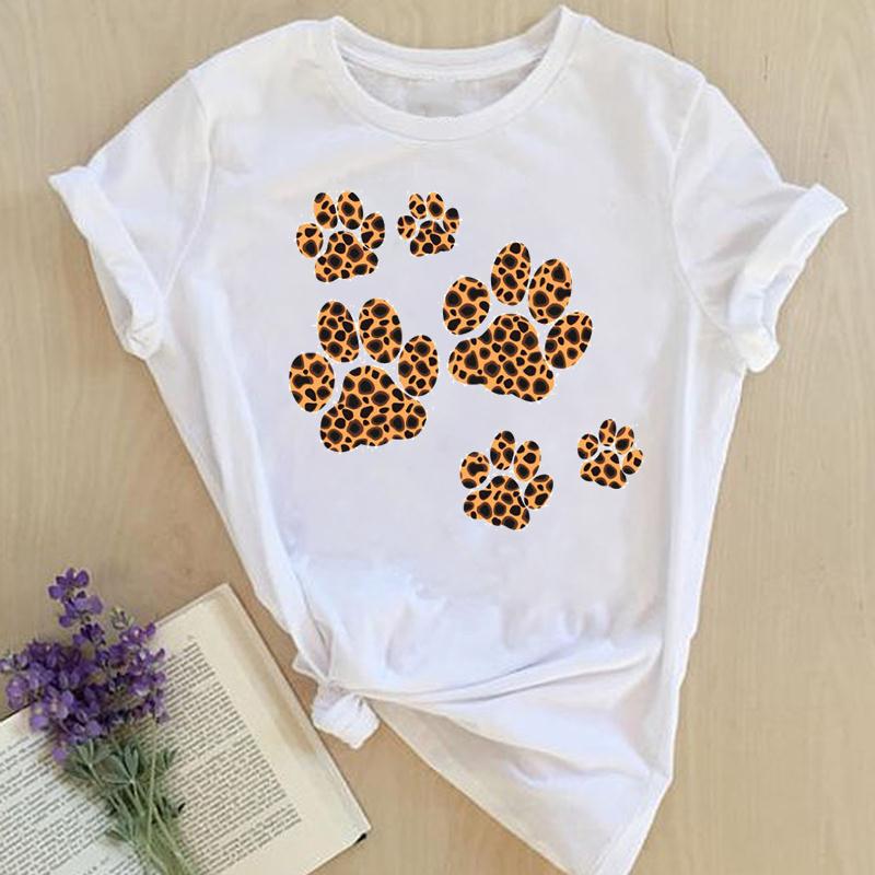 Women Print Tops Clothes Short Sleeve Tees Female Summer Beach Paw Cat Dog Love Fashion Lady Tshirt Regular Graphic T-Shirt