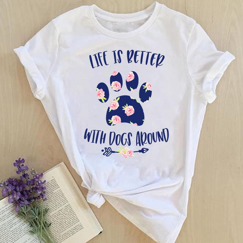 Women Print Tops Clothes Short Sleeve Tees Female Summer Beach Paw Cat Dog Love Fashion Lady Tshirt Regular Graphic T-Shirt