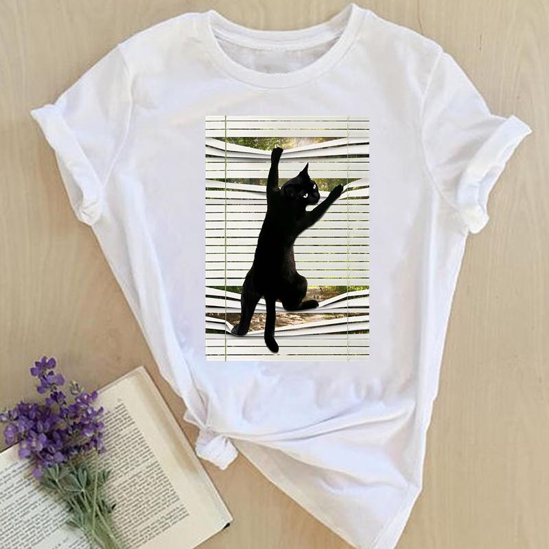 Women Print Tops Clothes Short Sleeve Tees Female Summer Beach Paw Cat Dog Love Fashion Lady Tshirt Regular Graphic T-Shirt