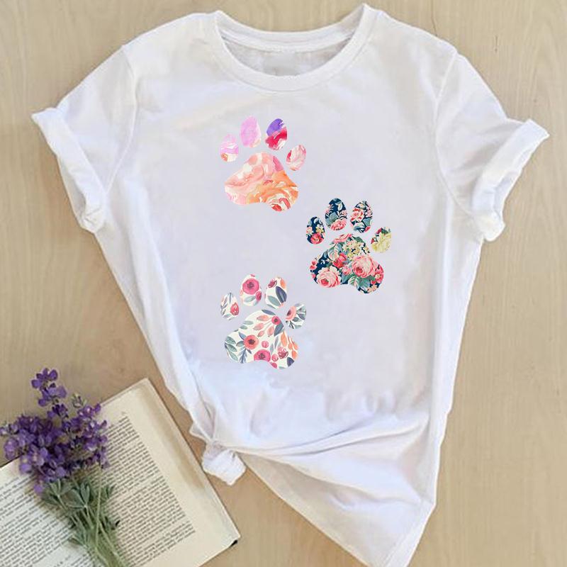 Women Print Tops Clothes Short Sleeve Tees Female Summer Beach Paw Cat Dog Love Fashion Lady Tshirt Regular Graphic T-Shirt