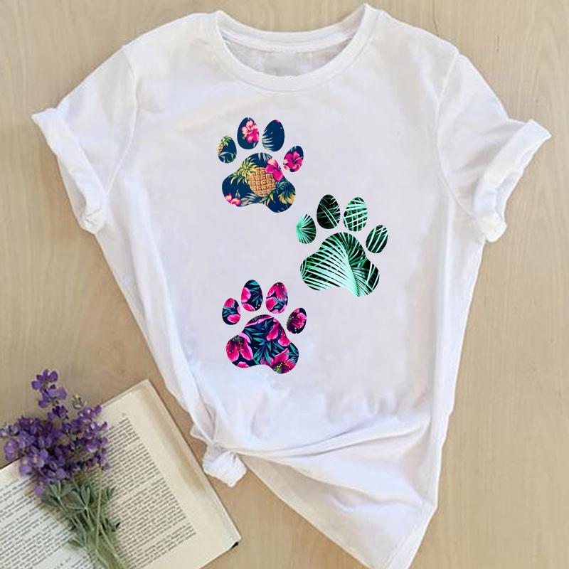 Women Print Tops Clothes Short Sleeve Tees Female Summer Beach Paw Cat Dog Love Fashion Lady Tshirt Regular Graphic T-Shirt