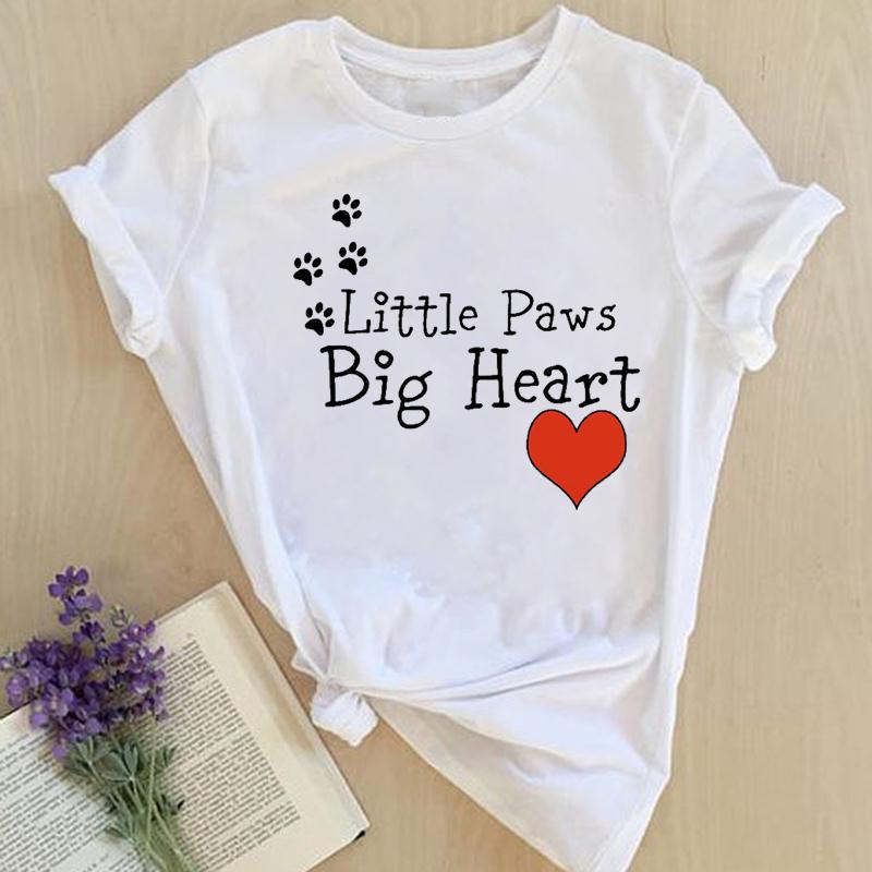 Women Print Tops Clothes Short Sleeve Tees Female Summer Beach Paw Cat Dog Love Fashion Lady Tshirt Regular Graphic T-Shirt