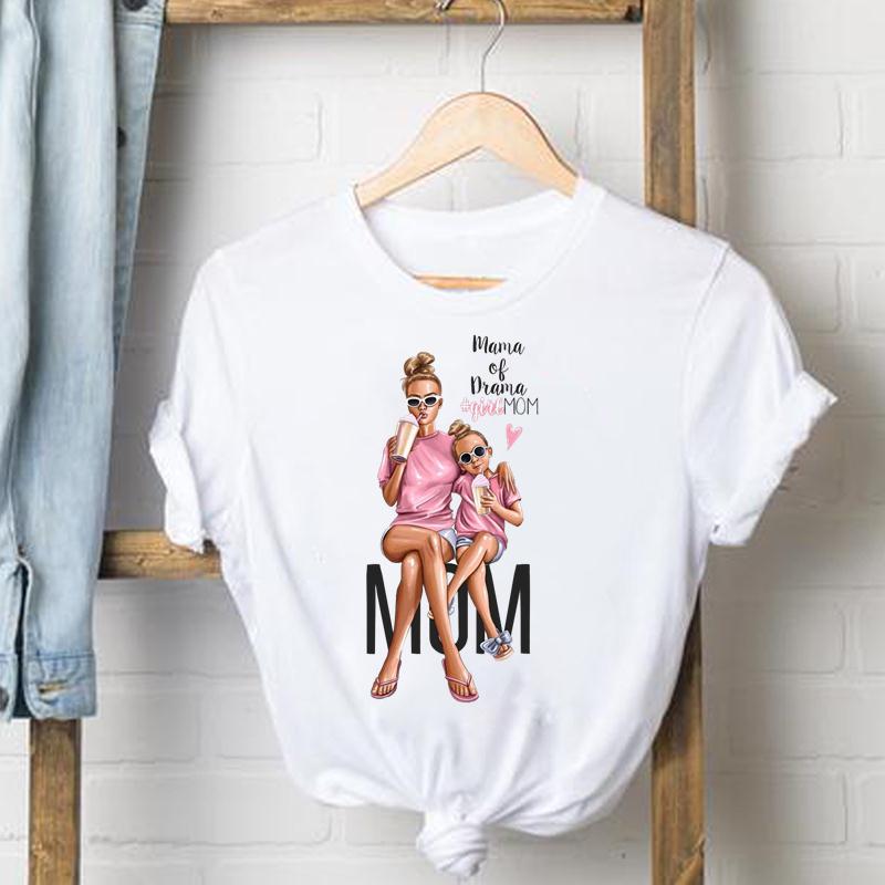 Watercolor Mom Son Mother Mama Tee Shirt Lady Clothes Top Short Sleeve Fashion Tshirt Summer Female T Women Graphic T-shirts