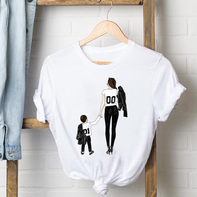 Watercolor Mom Son Mother Mama Tee Shirt Lady Clothes Top Short Sleeve Fashion Tshirt Summer Female T Women Graphic T-shirts