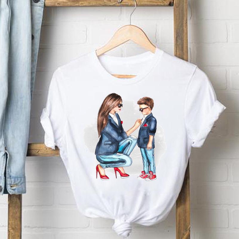 Watercolor Mom Son Mother Mama Tee Shirt Lady Clothes Top Short Sleeve Fashion Tshirt Summer Female T Women Graphic T-shirts