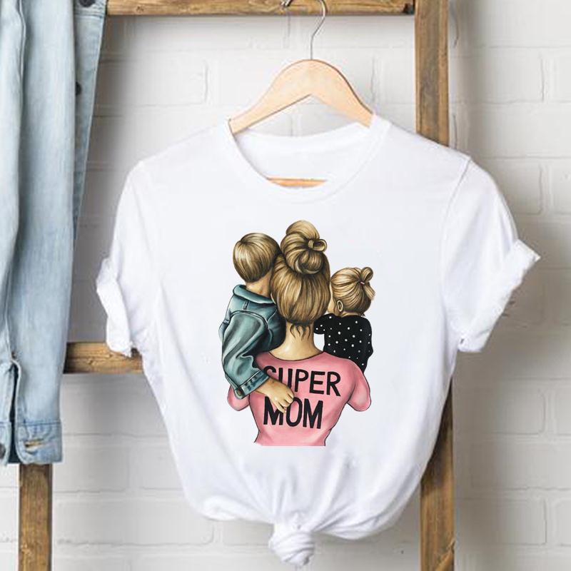 Watercolor Mom Son Mother Mama Tee Shirt Lady Clothes Top Short Sleeve Fashion Tshirt Summer Female T Women Graphic T-shirts