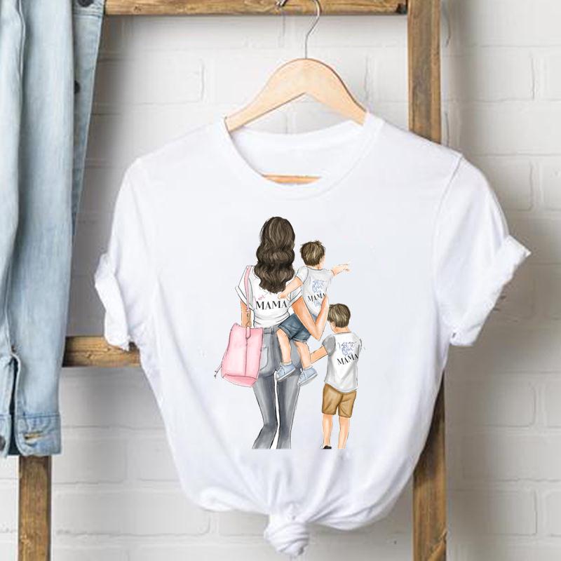 Watercolor Mom Son Mother Mama Tee Shirt Lady Clothes Top Short Sleeve Fashion Tshirt Summer Female T Women Graphic T-shirts