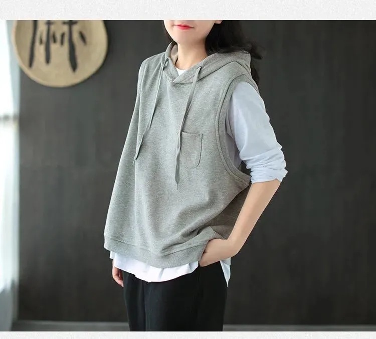 Instylish Women Autumn Casual Solid Sleeveless Hoodies Waistcoat Streetwear Sweatshirts Vintage Vest Harajuku Hoodies Outwear