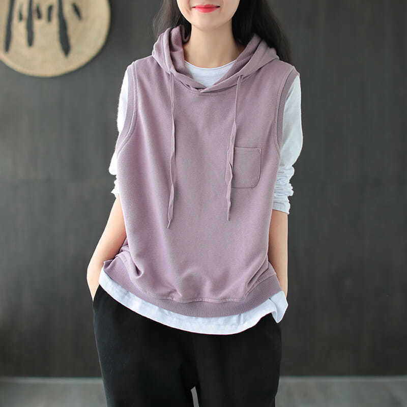 Instylish Women Autumn Casual Solid Sleeveless Hoodies Waistcoat Streetwear Sweatshirts Vintage Vest Harajuku Hoodies Outwear