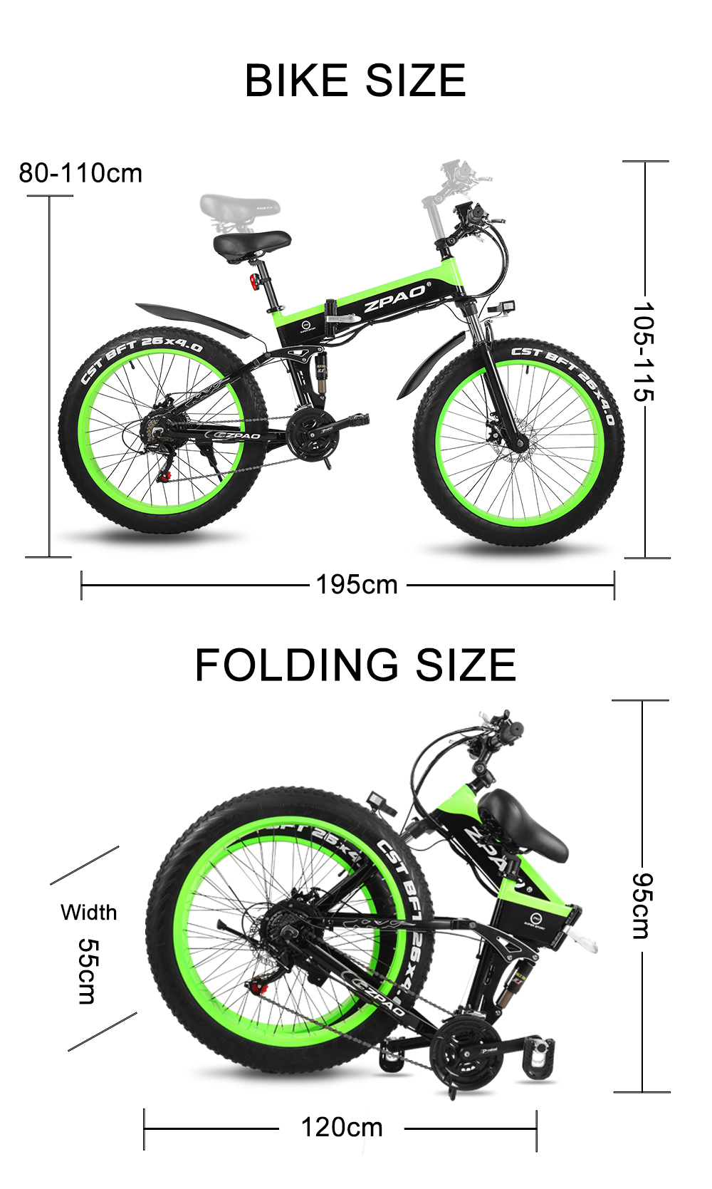 ZPAO Electric Bike 1000W Adult Mountain Bike 26 Inch Snow Electronic Bike 48V Electric Bicycle 4.0 Fat Tire e bike Folded Ebike