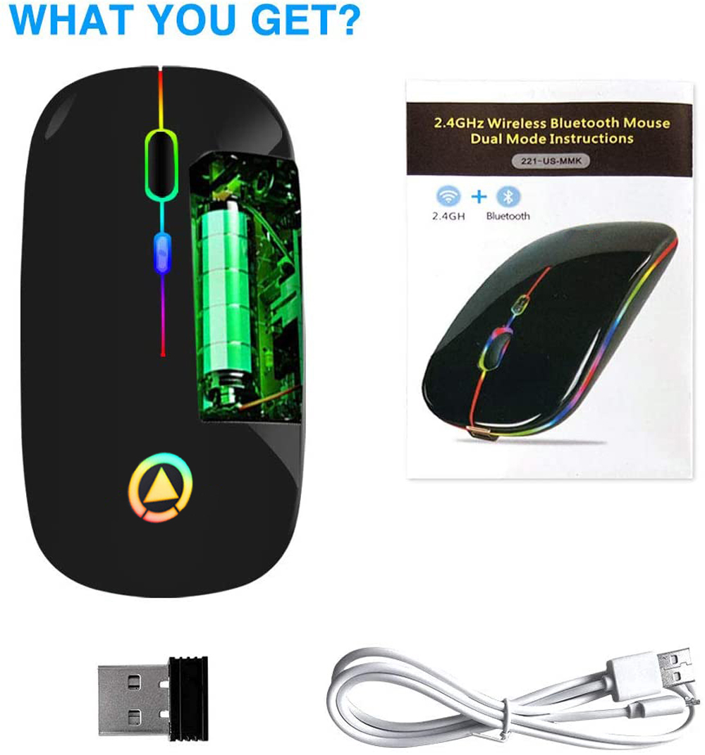 Wireless Mouse with USB Rechargeable RGB Mouse for Computer Laptop PC Macbook Bluetooth Gaming Mouse Gamer 2.4GHz 1600DPI