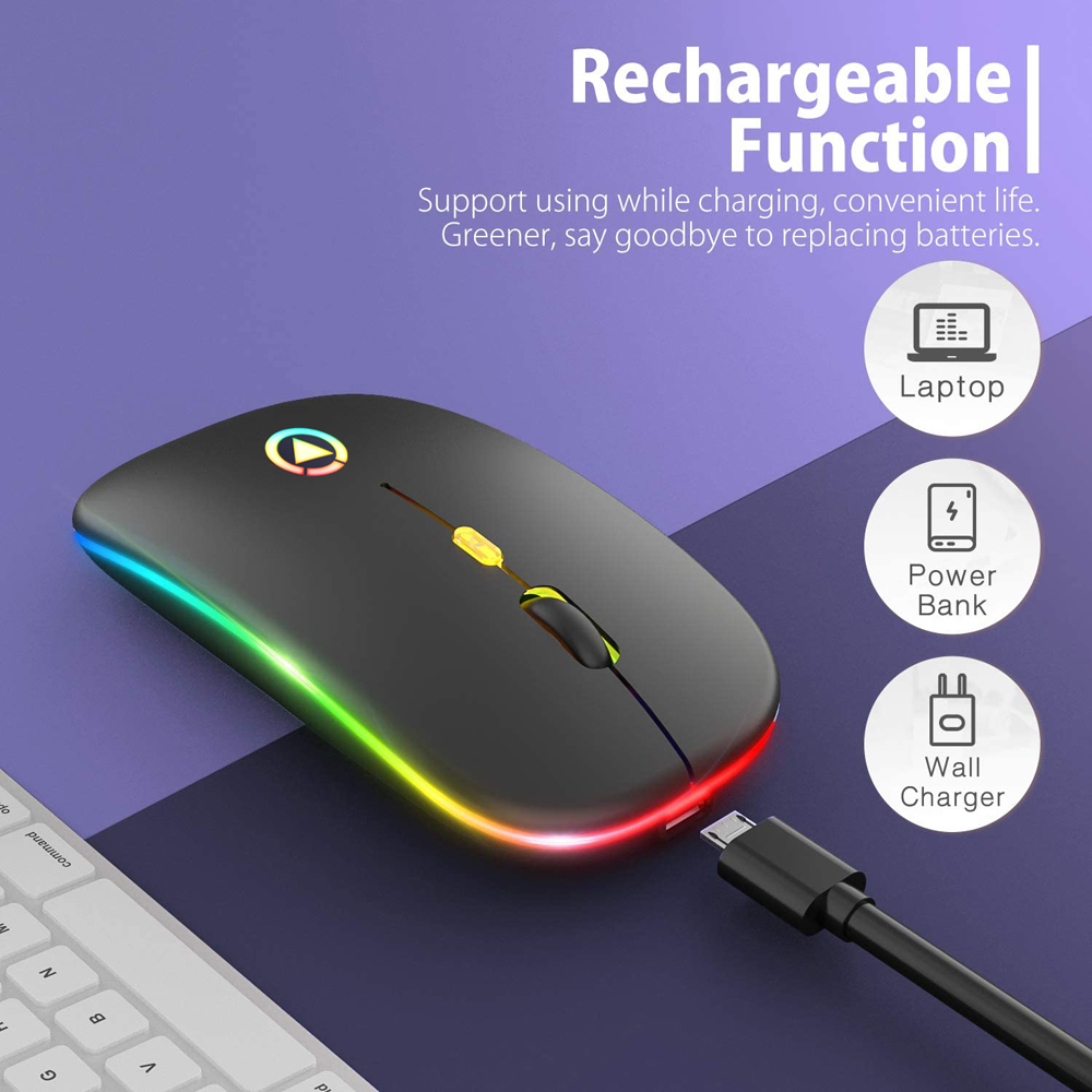 Wireless Mouse with USB Rechargeable RGB Mouse for Computer Laptop PC Macbook Bluetooth Gaming Mouse Gamer 2.4GHz 1600DPI