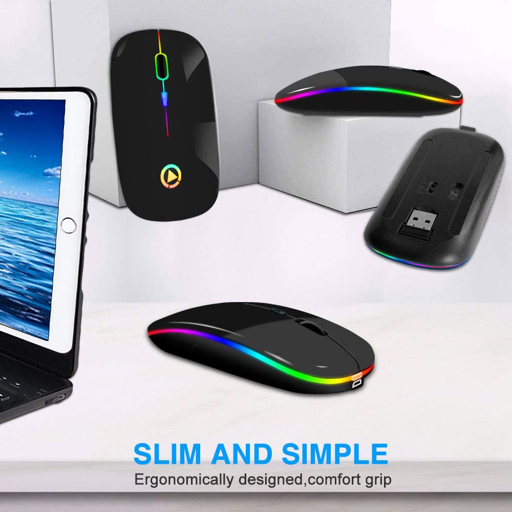 Wireless Mouse with USB Rechargeable RGB Mouse for Computer Laptop PC Macbook Bluetooth Gaming Mouse Gamer 2.4GHz 1600DPI