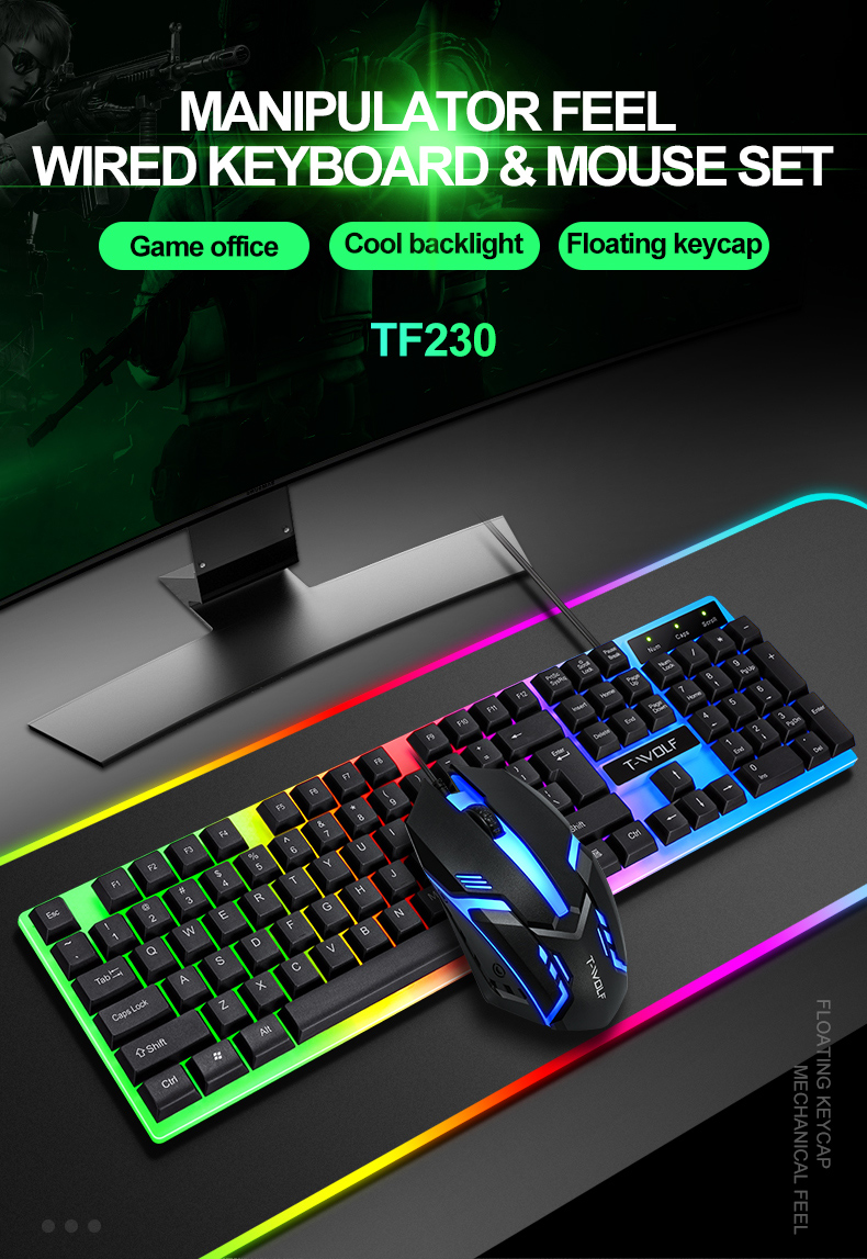 Keyboard Set English Wired Gaming Mouse and Keyboard Set Rainbow Backlit Gamer 104 Computer Waterproof Keyboard for PC Laptop