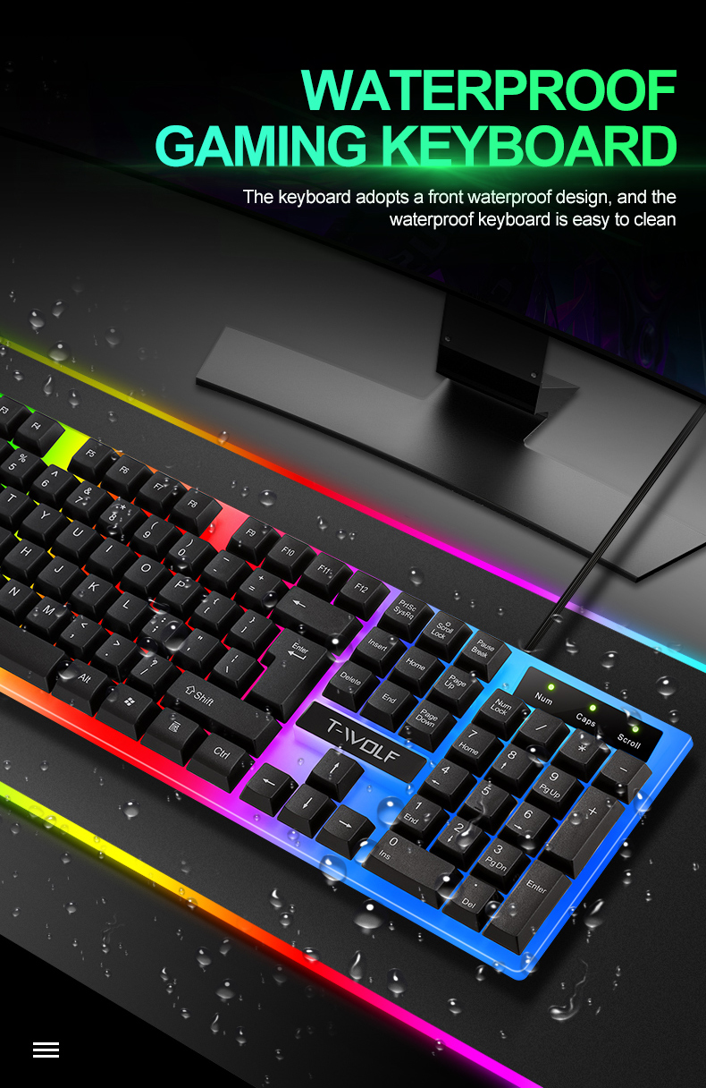 Keyboard Set English Wired Gaming Mouse and Keyboard Set Rainbow Backlit Gamer 104 Computer Waterproof Keyboard for PC Laptop