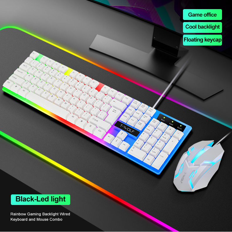 Keyboard Set English Wired Gaming Mouse and Keyboard Set Rainbow Backlit Gamer 104 Computer Waterproof Keyboard for PC Laptop