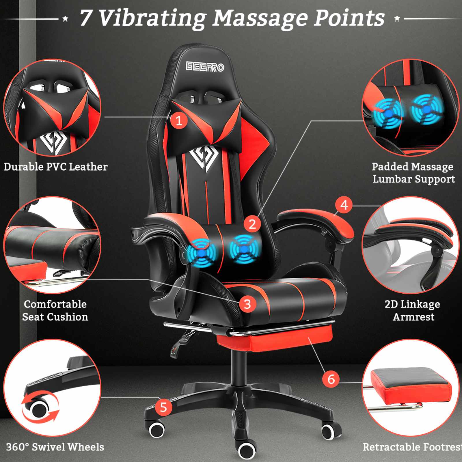 High Quality Gaming Chair RGB Light Office Chair Gamer Computer Chair Ergonomic Swivel Chair 2 Point Massage Gamer Chairs