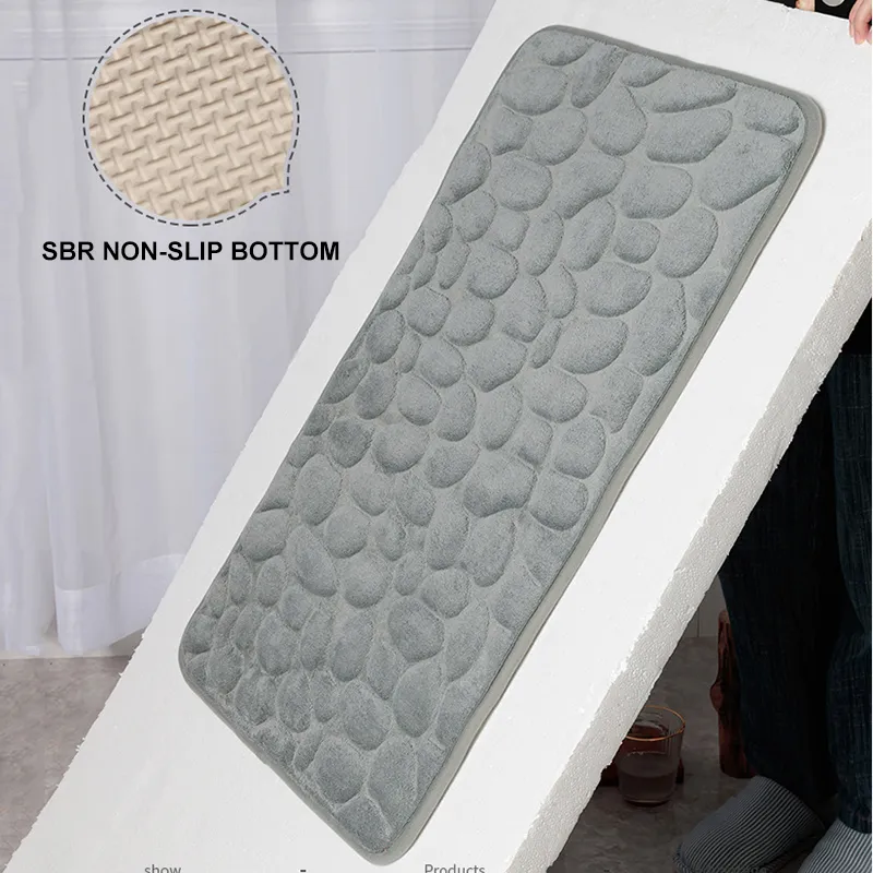 Home Bath Mat Cobblestone Embossed Bathroom Carpet Water Absorption Non-slip Memory Foam Absorbent Washable Rug Toilet Floor Mat