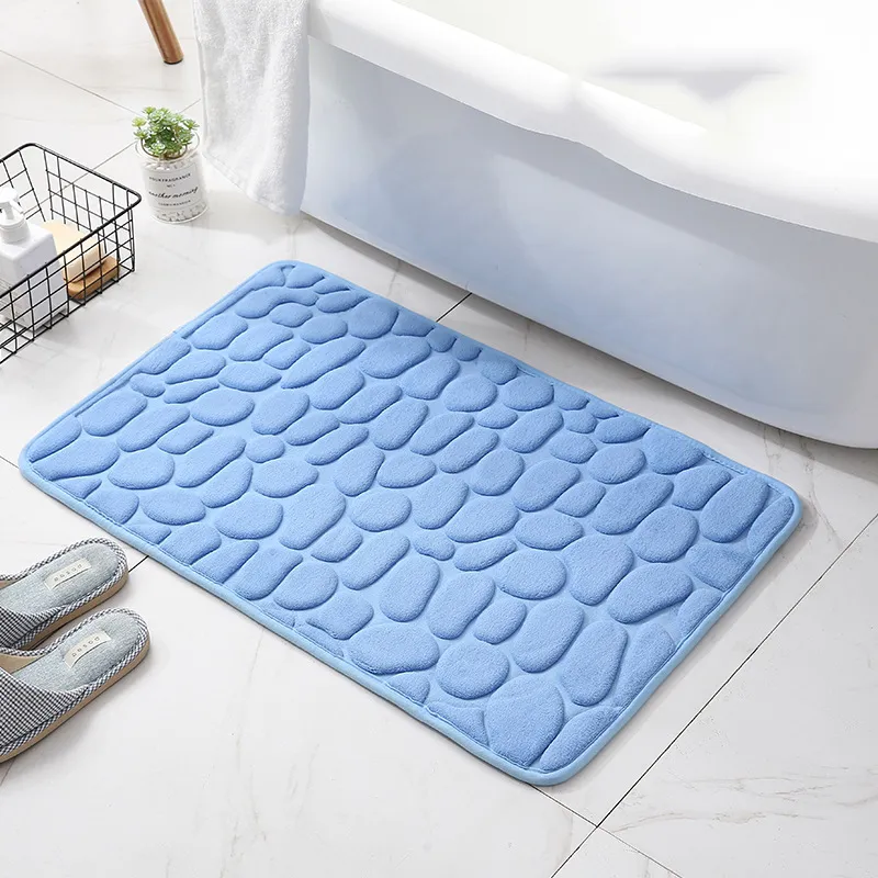 Home Bath Mat Cobblestone Embossed Bathroom Carpet Water Absorption Non-slip Memory Foam Absorbent Washable Rug Toilet Floor Mat