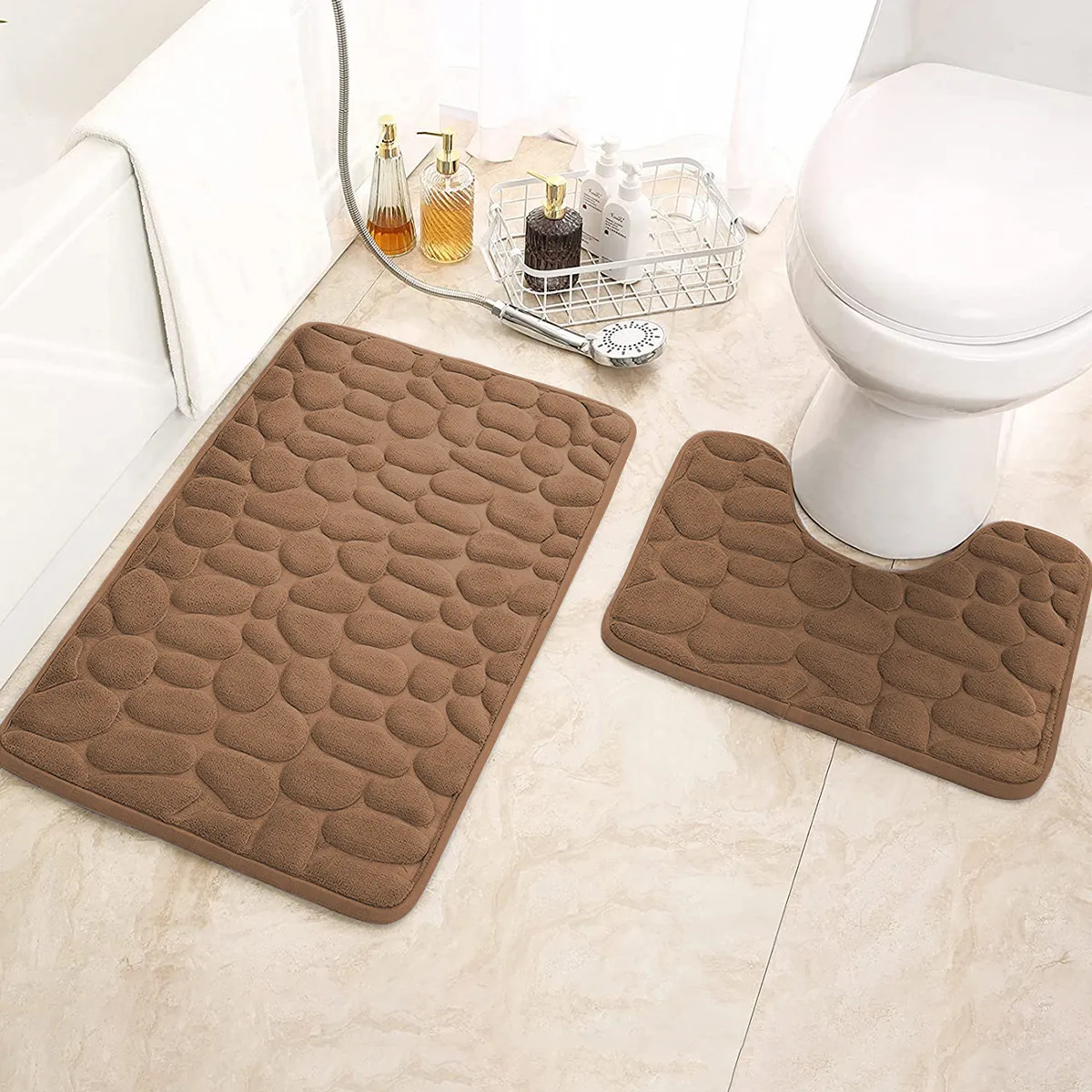 Bathroom Bath Mat Coral Velvet Non Slip Mats Floor Rug Water Absorbent Doormat 3D Cobblestone Embossed Foot Mat Shower Room Rug