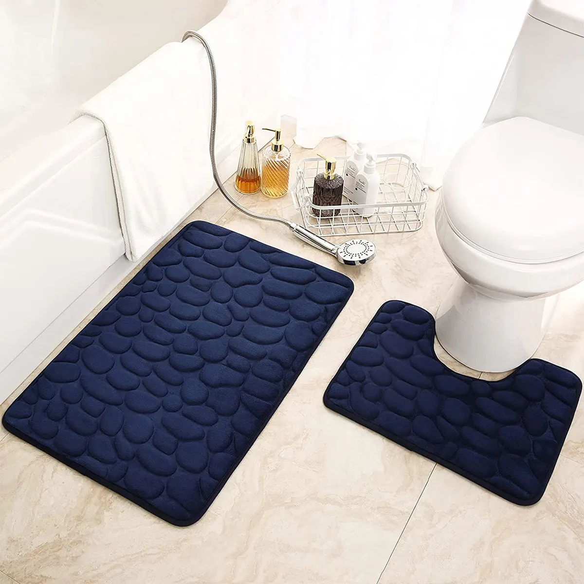 Bathroom Bath Mat Coral Velvet Non Slip Mats Floor Rug Water Absorbent Doormat 3D Cobblestone Embossed Foot Mat Shower Room Rug