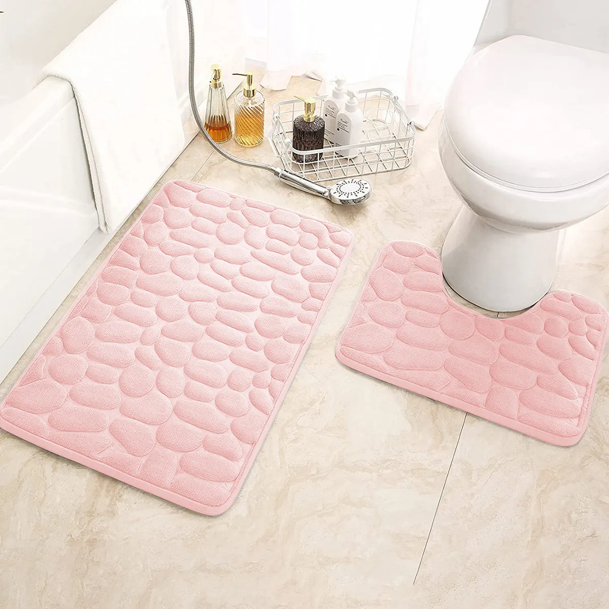 Bathroom Bath Mat Coral Velvet Non Slip Mats Floor Rug Water Absorbent Doormat 3D Cobblestone Embossed Foot Mat Shower Room Rug