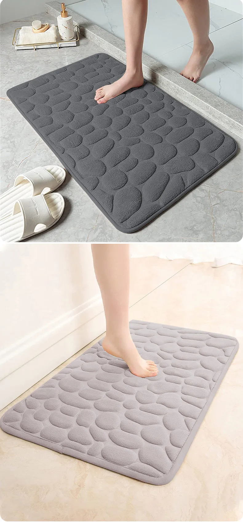 Bathroom Bath Mat Coral Velvet Non Slip Mats Floor Rug Water Absorbent Doormat 3D Cobblestone Embossed Foot Mat Shower Room Rug