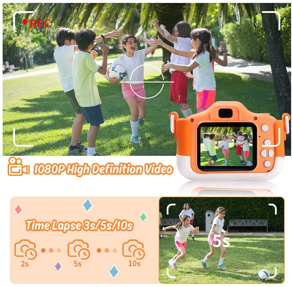 HD 1080P Kids Digital Camera 20MP Children Camera with USB Charger Built-In Game Camera Shockproof Silicone Protection Cover