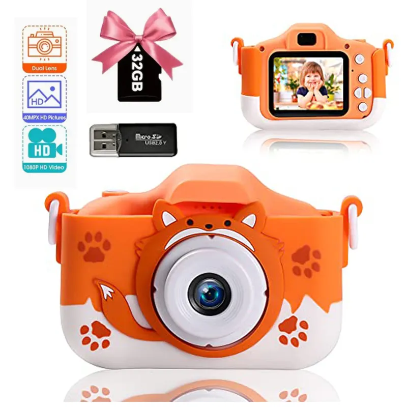 HD 1080P Kids Digital Camera 20MP Children Camera with USB Charger Built-In Game Camera Shockproof Silicone Protection Cover