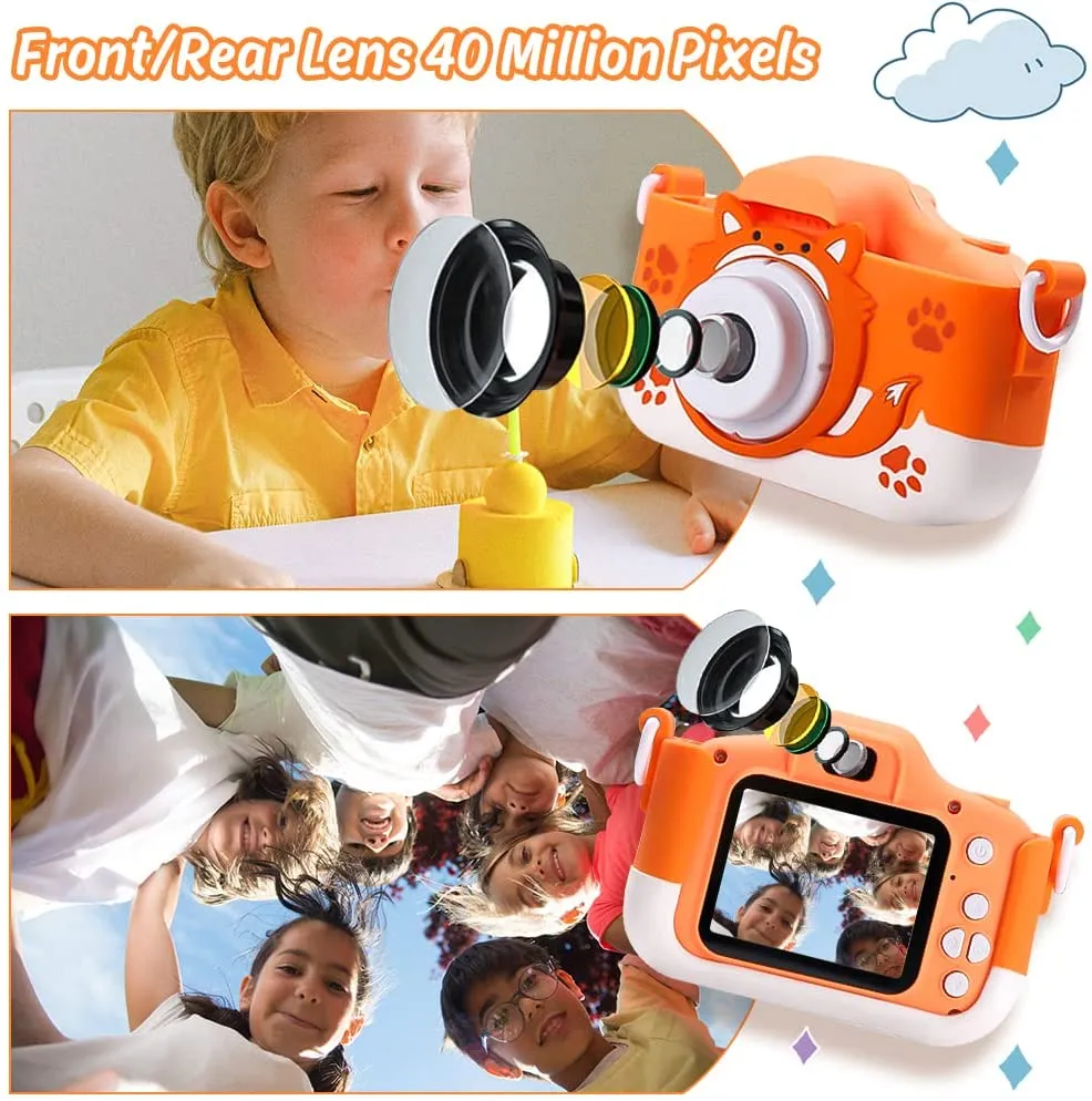 HD 1080P Kids Digital Camera 20MP Children Camera with USB Charger Built-In Game Camera Shockproof Silicone Protection Cover