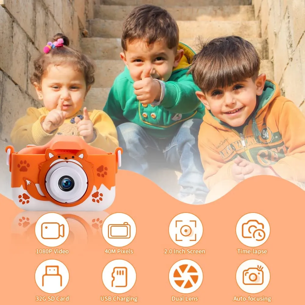 HD 1080P Kids Digital Camera 20MP Children Camera with USB Charger Built-In Game Camera Shockproof Silicone Protection Cover