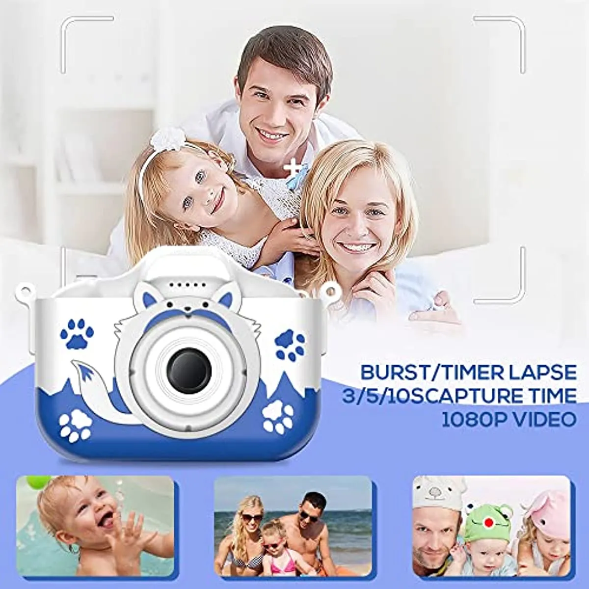 HD 1080P Kids Digital Camera 20MP Children Camera with USB Charger Built-In Game Camera Shockproof Silicone Protection Cover