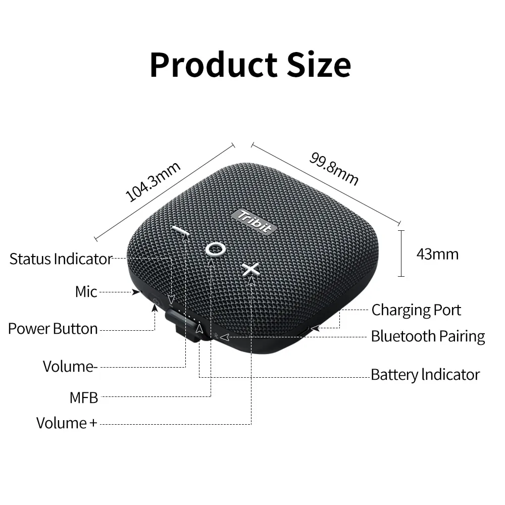 Tribit StormBox Micro 2 Portable Bluetooth Speaker 90dB Loud Sound Deep Bass IP67 Waterproof Camp Small Speaker Built-in Strap